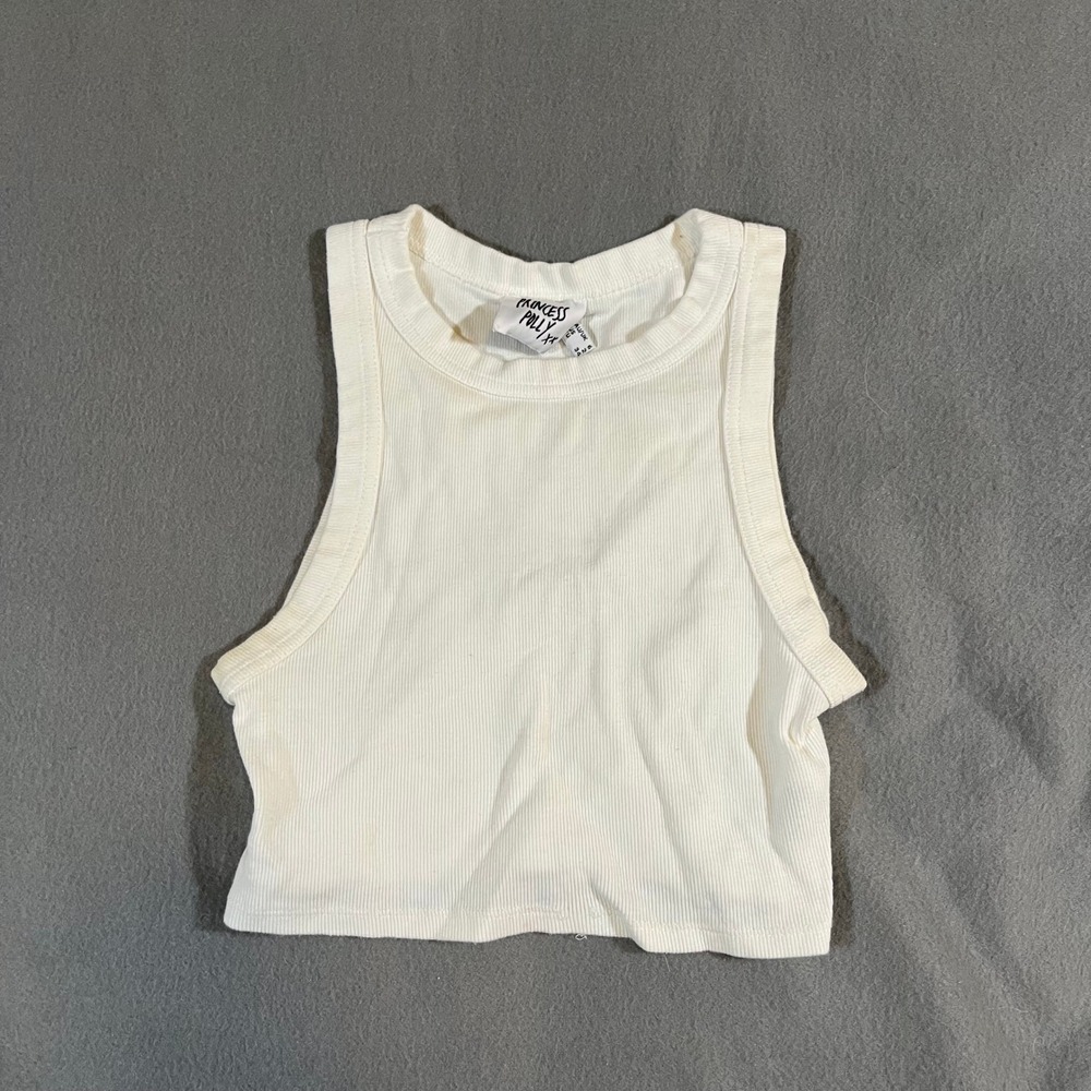 Princess‎ Polly White Ribbed Tank Top XS Cropped Sleeveless Casual Basic
